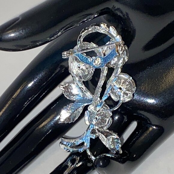 Vintage Signed Coro Silver Tone Brooch Pin Roses Bouquet Flowers - Picture 3 of 4